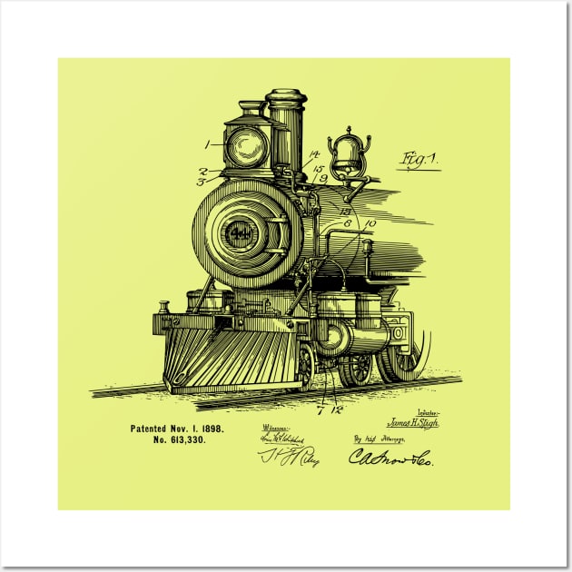 Vintage Steam Engine Locomotive Patent 1898 Wall Art by MadebyDesign